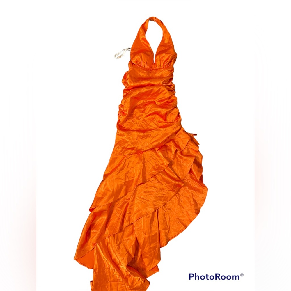 Morgan & Co. bright orange halter dress